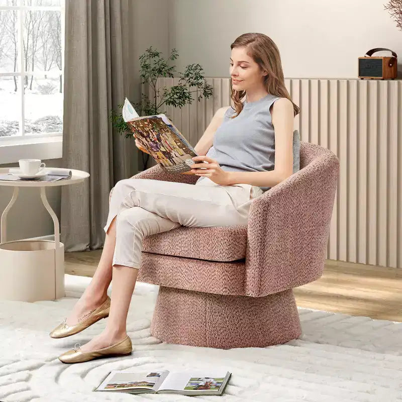 Fauteuil d'appoint pivotant à 360° en tissu chenille pour la lecture avec rangement dissimulé