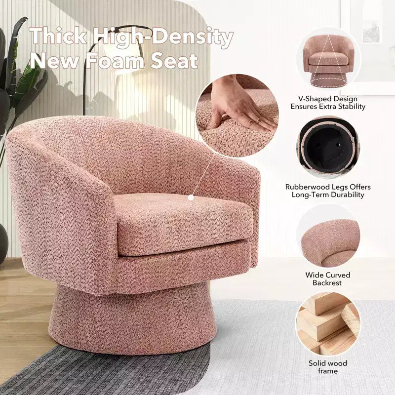 Fauteuil d'appoint pivotant à 360° en tissu chenille pour la lecture avec rangement dissimulé
