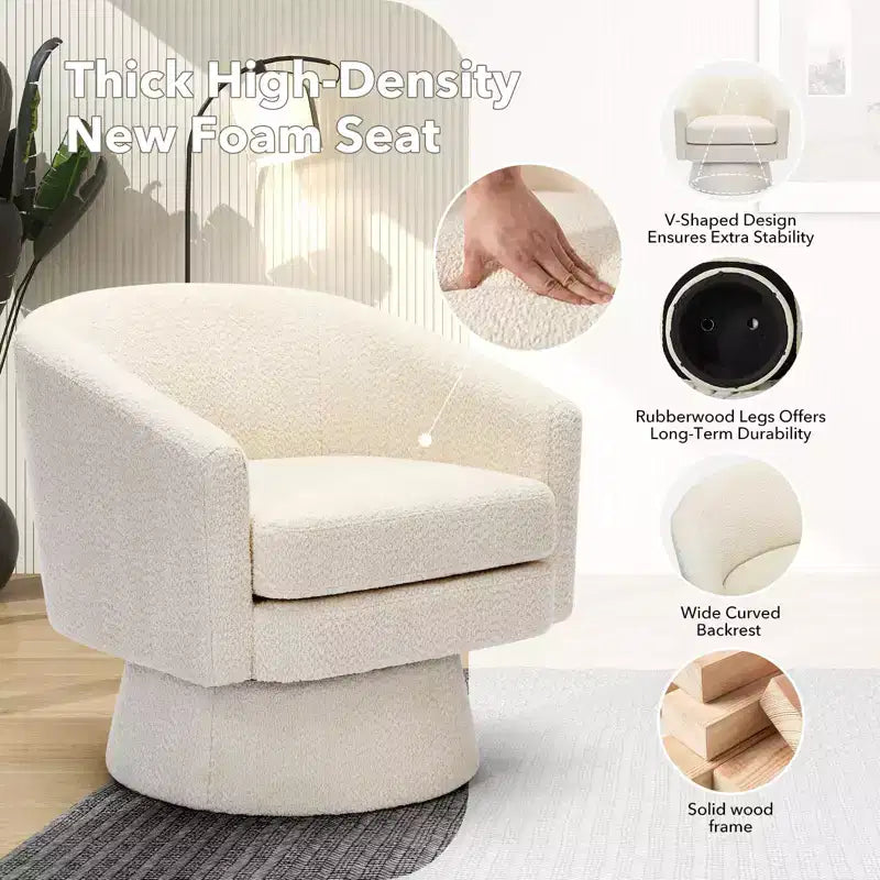 Fauteuil d'appoint pivotant à 360° en tissu chenille pour la lecture avec rangement dissimulé