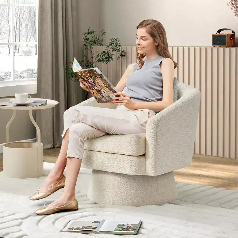 Fauteuil d'appoint pivotant à 360° en tissu chenille pour la lecture avec rangement dissimulé