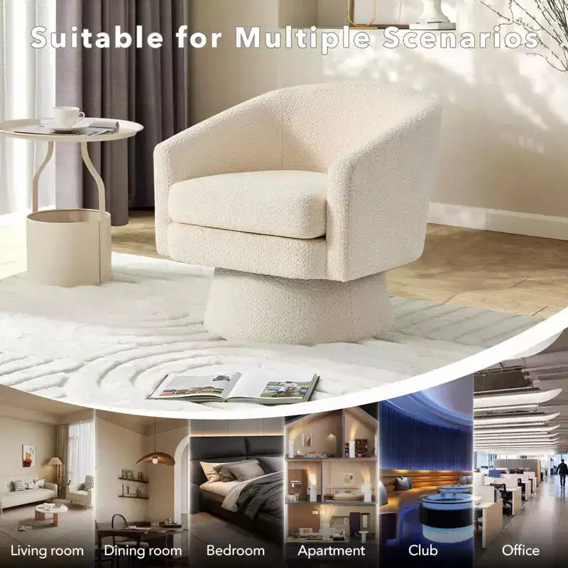 Fauteuil d'appoint pivotant à 360° en tissu chenille pour la lecture avec rangement dissimulé