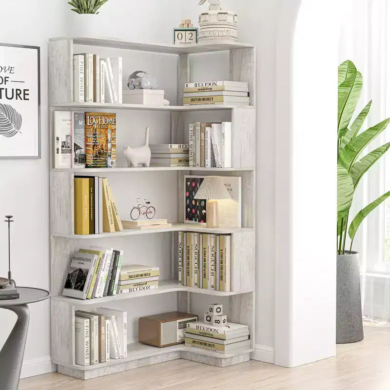Bibliothèque d'angle autoportante à 5 étagères en forme de L