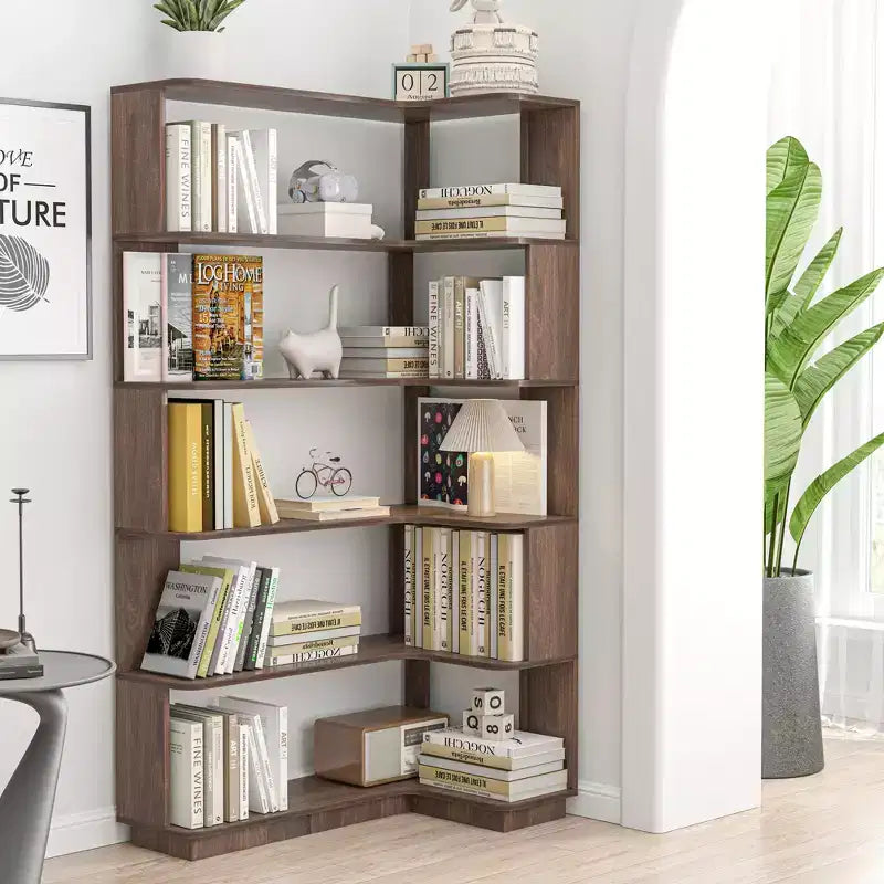 Bibliothèque d'angle autoportante à 5 étagères en forme de L