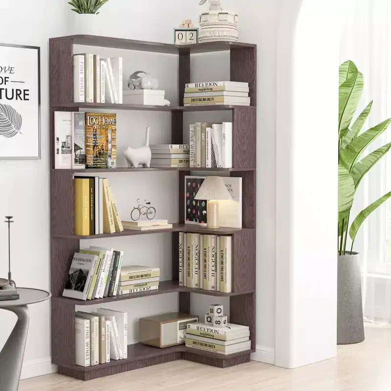 Bibliothèque d'angle autoportante à 5 étagères en forme de L