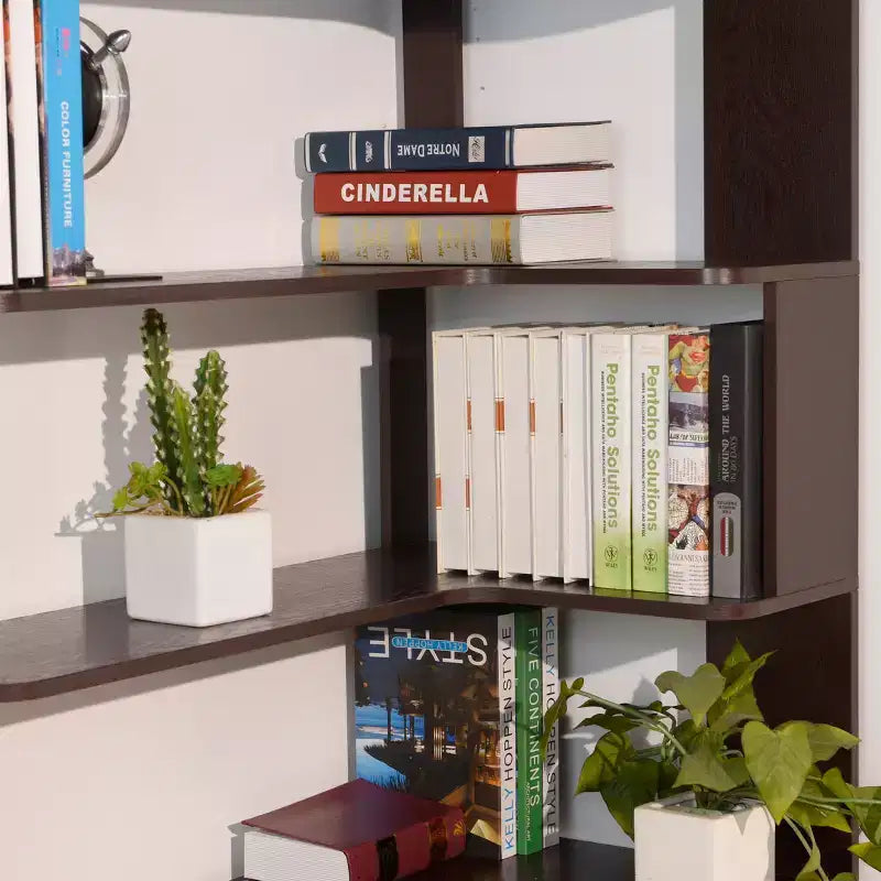 Bibliothèque d'angle autoportante à 5 étagères en forme de L