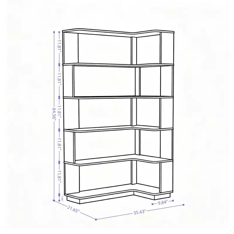Bibliothèque d'angle autoportante à 5 étagères en forme de L