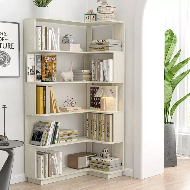 Bibliothèque d'angle autoportante à 5 étagères en forme de L