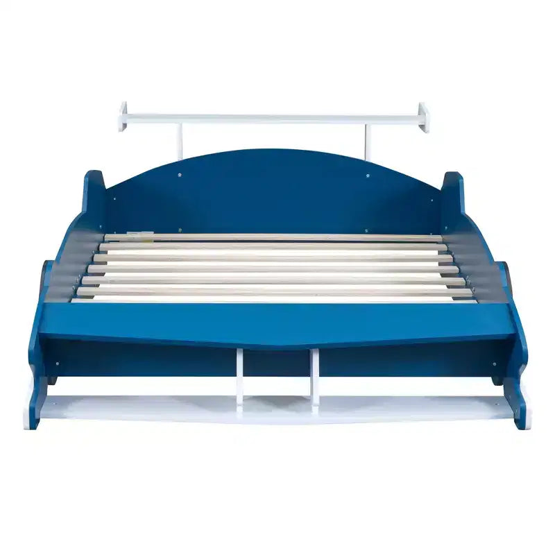 Lit plateforme en forme de voiture de course grandeur nature avec roues pour chambre d'enfant