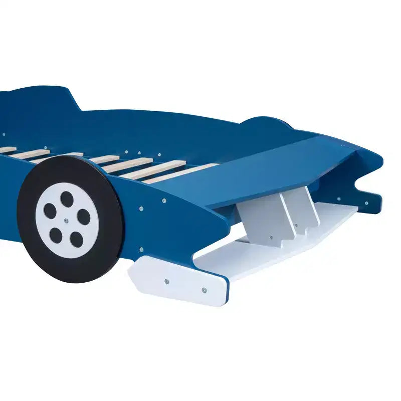 Lit plateforme en forme de voiture de course grandeur nature avec roues pour chambre d'enfant