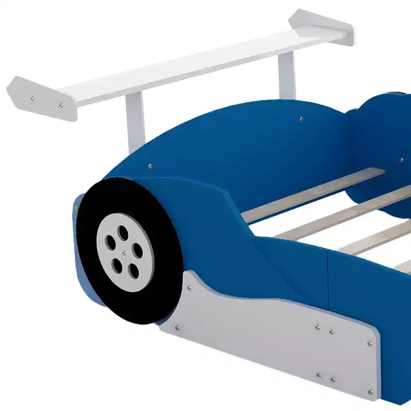 Lit plateforme en forme de voiture de course grandeur nature avec roues pour chambre d'enfant