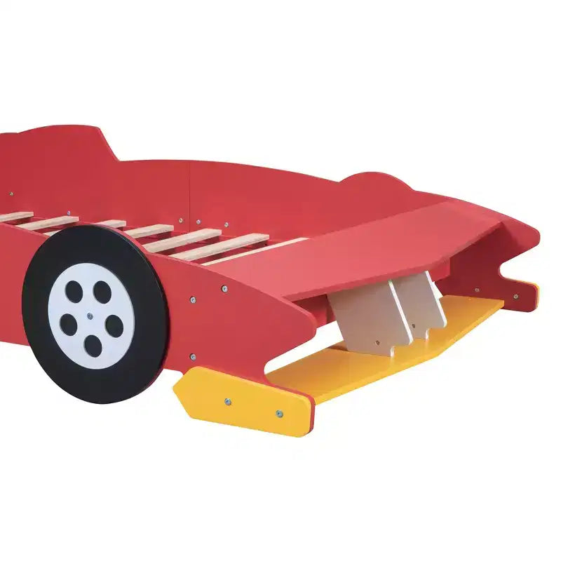 Lit plateforme en forme de voiture de course grandeur nature avec roues pour chambre d'enfant