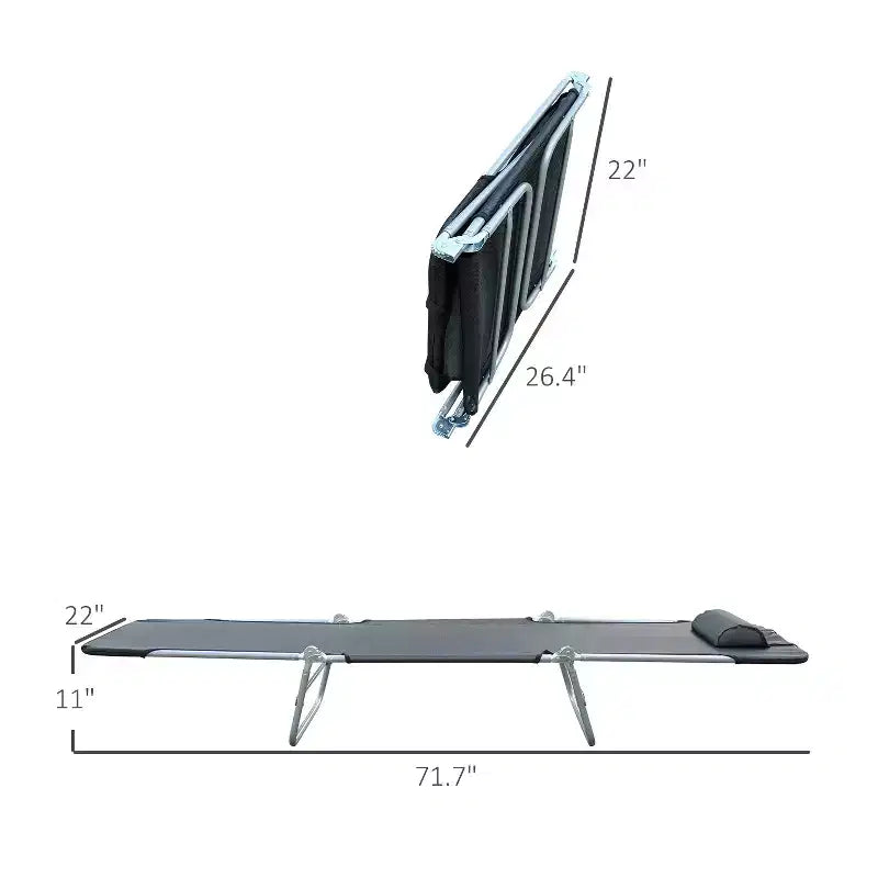 Chaise longue pliante avec oreiller, inclinable sur 6 positions