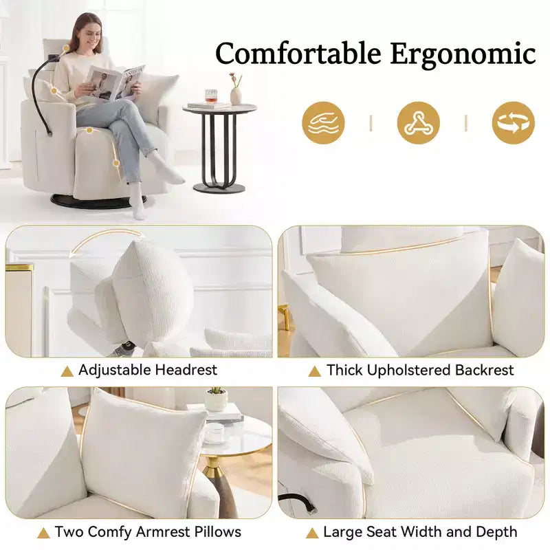 Fauteuil inclinable en chenille, fauteuil pivotant à 360° avec dossier et repose-pieds réglables