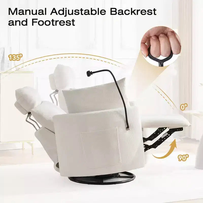 Fauteuil inclinable en chenille, fauteuil pivotant à 360° avec dossier et repose-pieds réglables