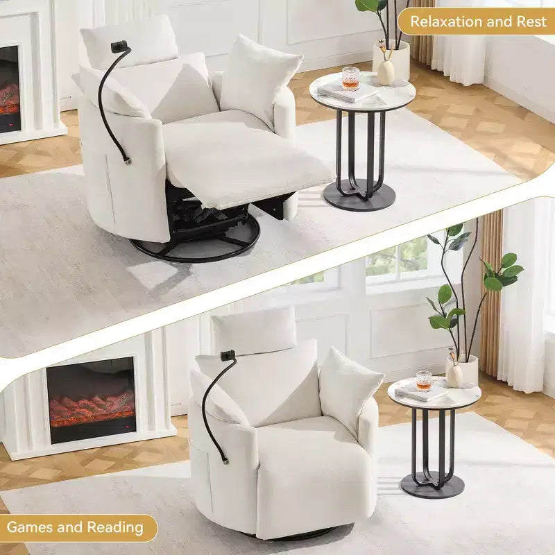 Fauteuil inclinable en chenille, fauteuil pivotant à 360° avec dossier et repose-pieds réglables