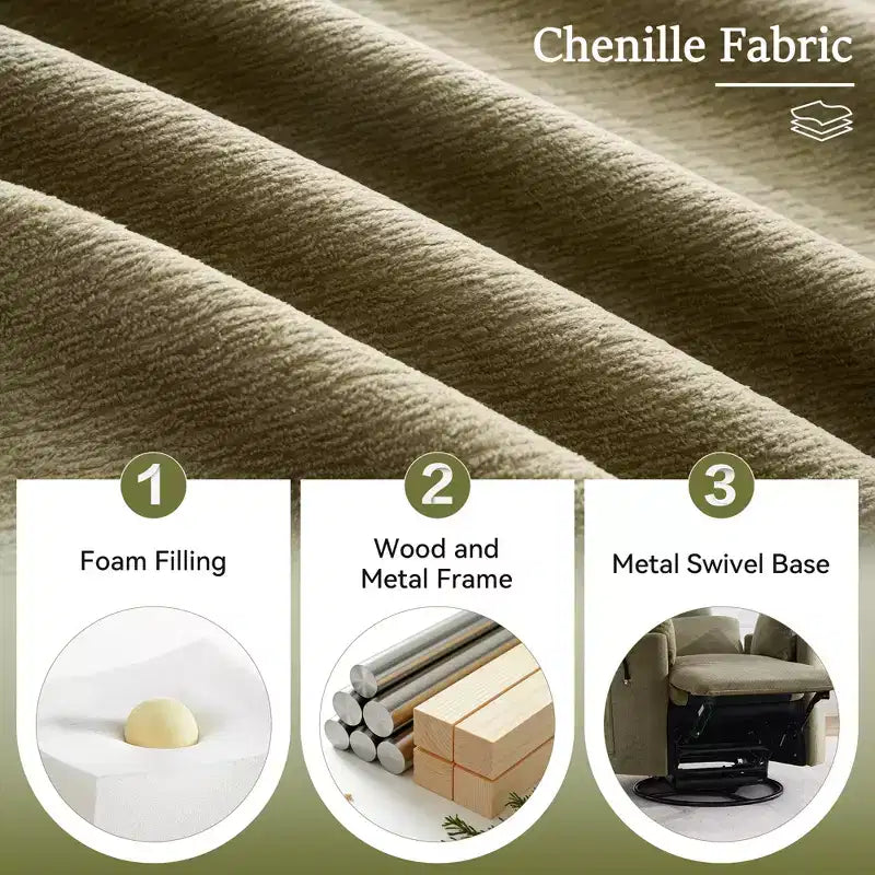 Fauteuil inclinable en chenille, fauteuil pivotant à 360° avec dossier et repose-pieds réglables