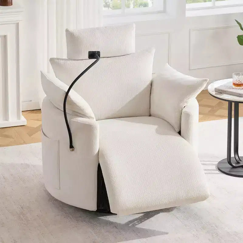 Fauteuil inclinable en chenille, fauteuil pivotant à 360° avec dossier et repose-pieds réglables