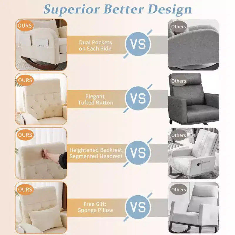 Fauteuil à bascule rembourré beige