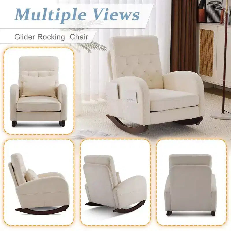 Fauteuil à bascule rembourré beige