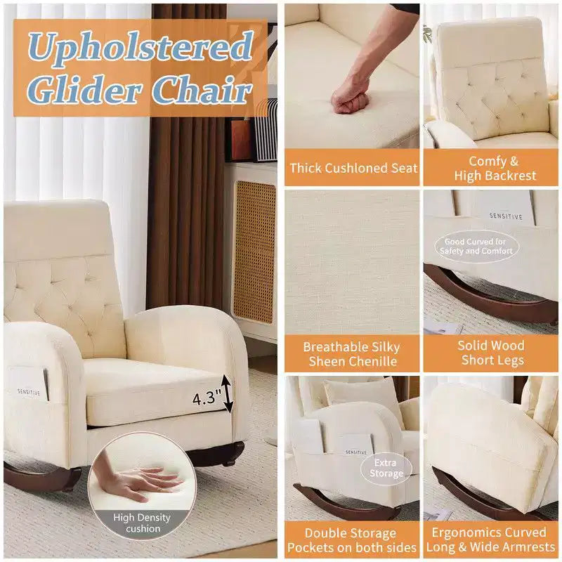 Fauteuil à bascule rembourré beige