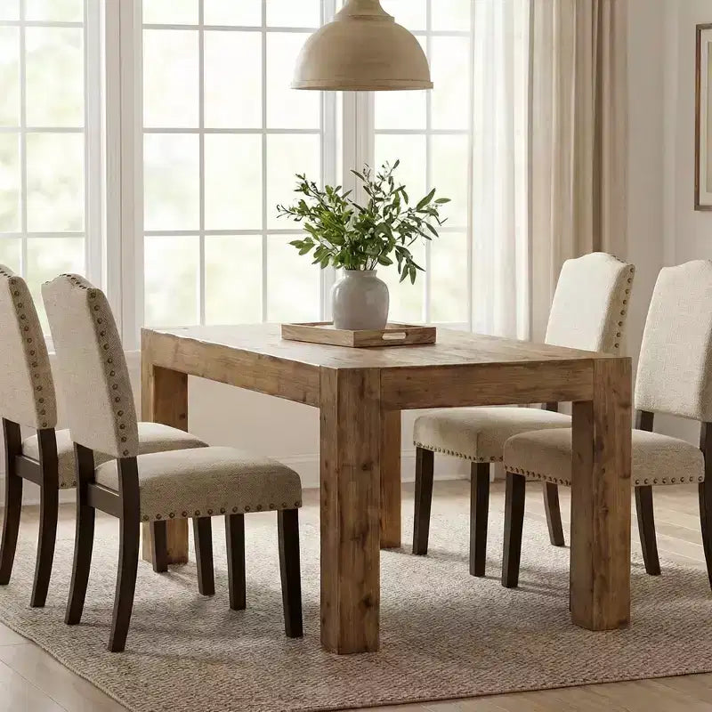 MAYEERTY 63 Solid Wood Farmhouse Dining Table, Rustic Brown 4-6 Seater Thick Top Multiuse Kitchen &amp; Office Table