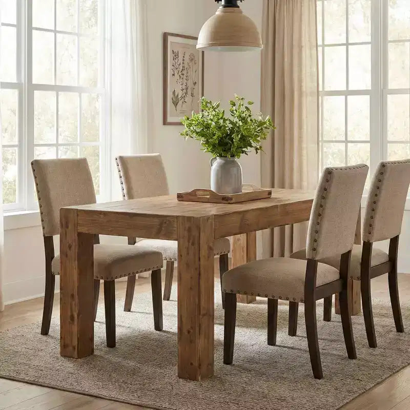 Table de salle à manger de ferme en bois massif, Plateau épais multi-usage de cuisine rustique marron pour 4 à 6 personnes