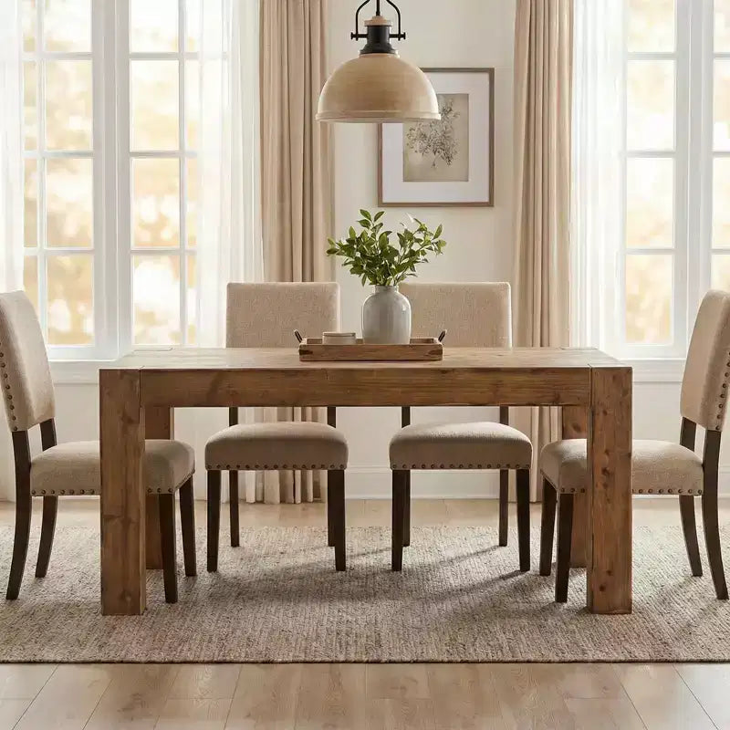 Table de salle à manger de ferme en bois massif, Plateau épais multi-usage de cuisine rustique marron pour 4 à 6 personnes