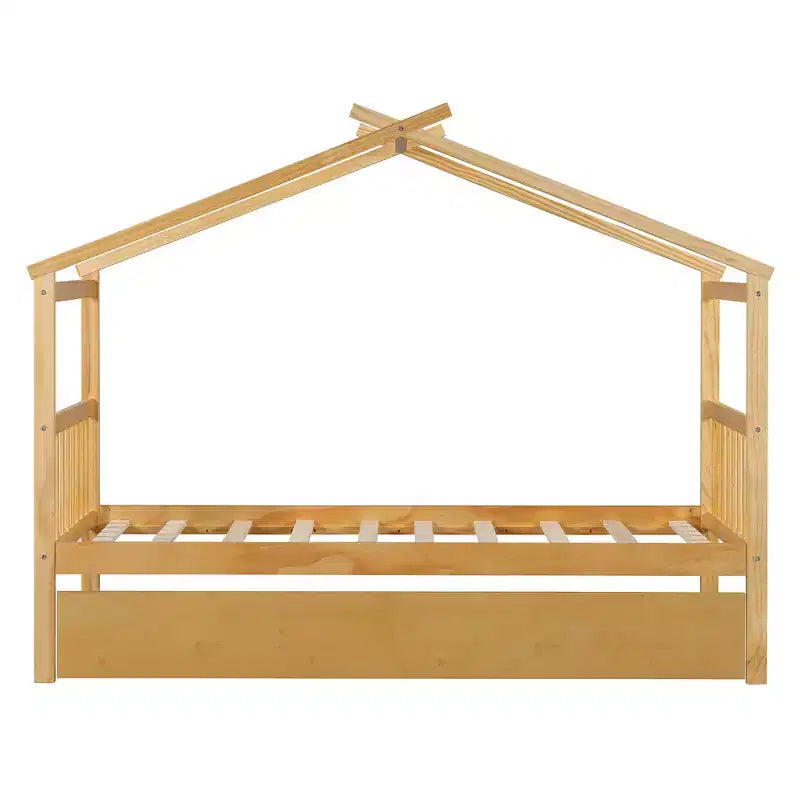 Lit cabane avec lit gigogne double, cadre de lit plateforme en bois pour enfants