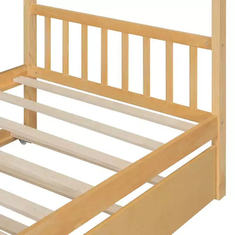 Lit cabane avec lit gigogne double, cadre de lit plateforme en bois pour enfants