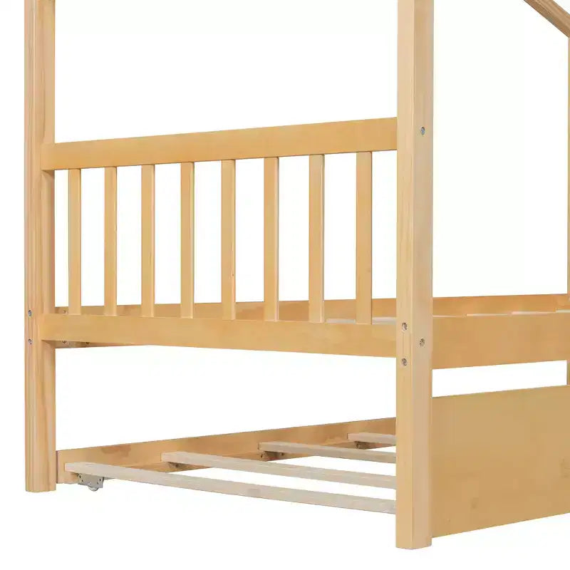 Lit cabane avec lit gigogne double, cadre de lit plateforme en bois pour enfants