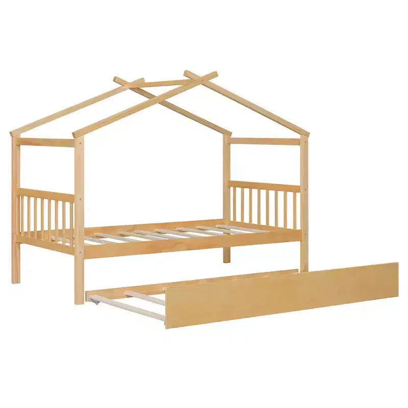 Lit cabane avec lit gigogne double, cadre de lit plateforme en bois pour enfants