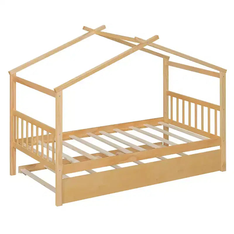 Lit cabane avec lit gigogne double, cadre de lit plateforme en bois pour enfants
