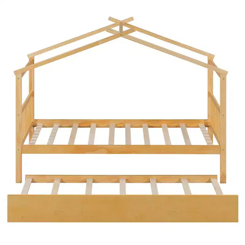 Lit cabane avec lit gigogne double, cadre de lit plateforme en bois pour enfants