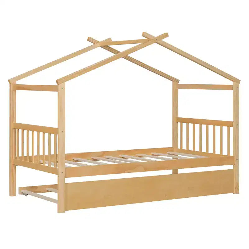 Lit cabane avec lit gigogne double, cadre de lit plateforme en bois pour enfants
