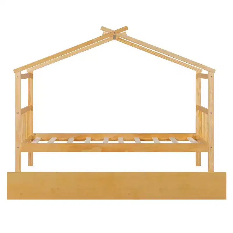 Lit cabane avec lit gigogne double, cadre de lit plateforme en bois pour enfants