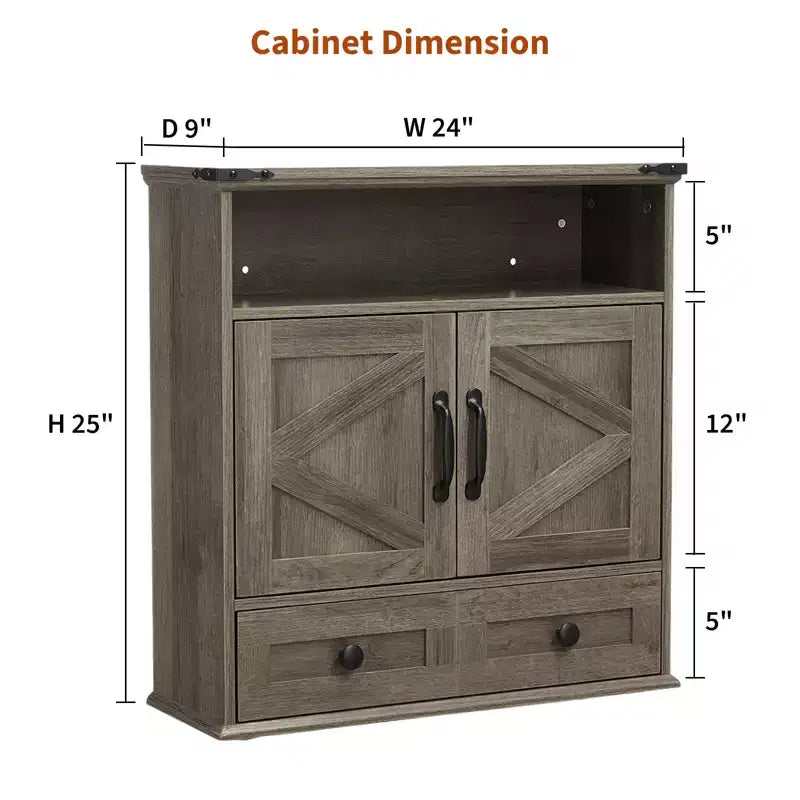 Armoire murale de salle de bain de style ferme avec portes coulissantes et tiroirs