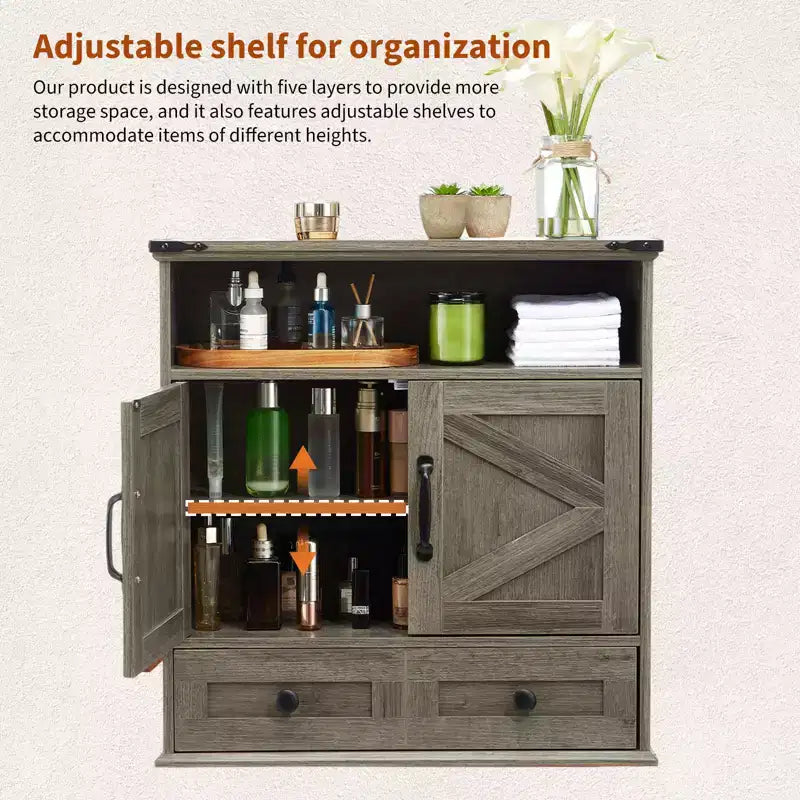 Armoire murale de salle de bain de style ferme avec portes coulissantes et tiroirs
