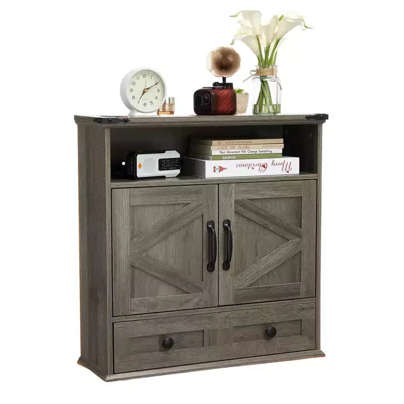 Armoire murale de salle de bain de style ferme avec portes coulissantes et tiroirs