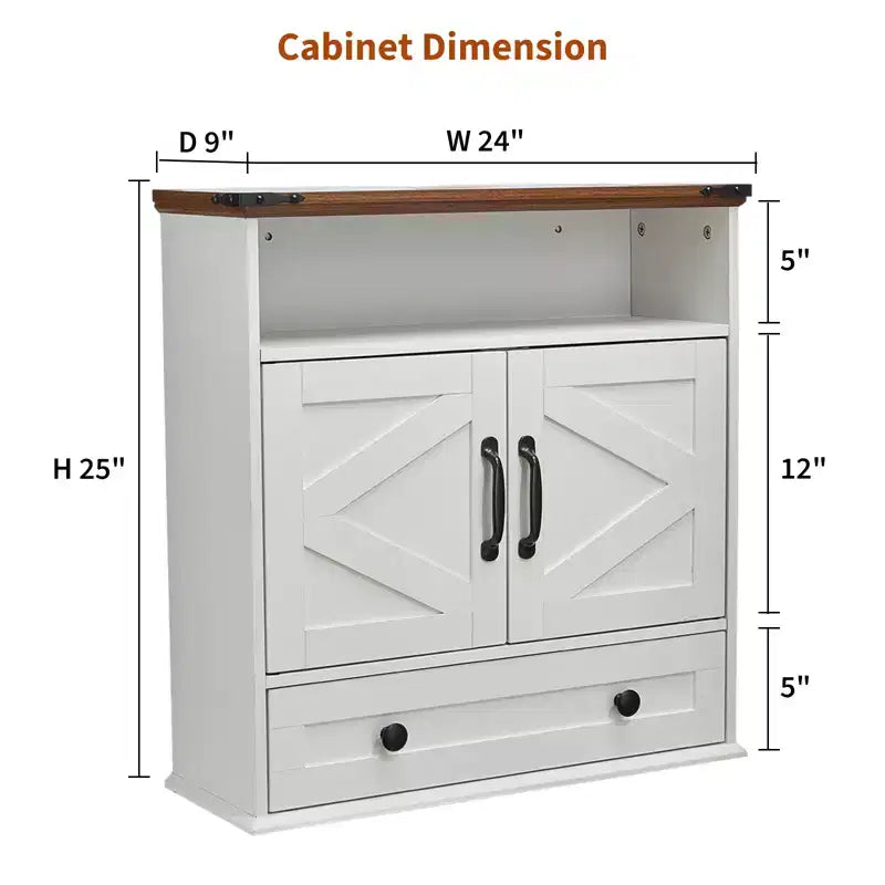 Armoire murale de salle de bain de style ferme avec portes coulissantes et tiroirs