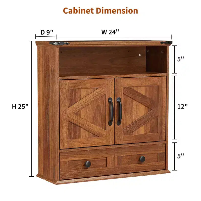Armoire murale de salle de bain de style ferme avec portes coulissantes et tiroirs