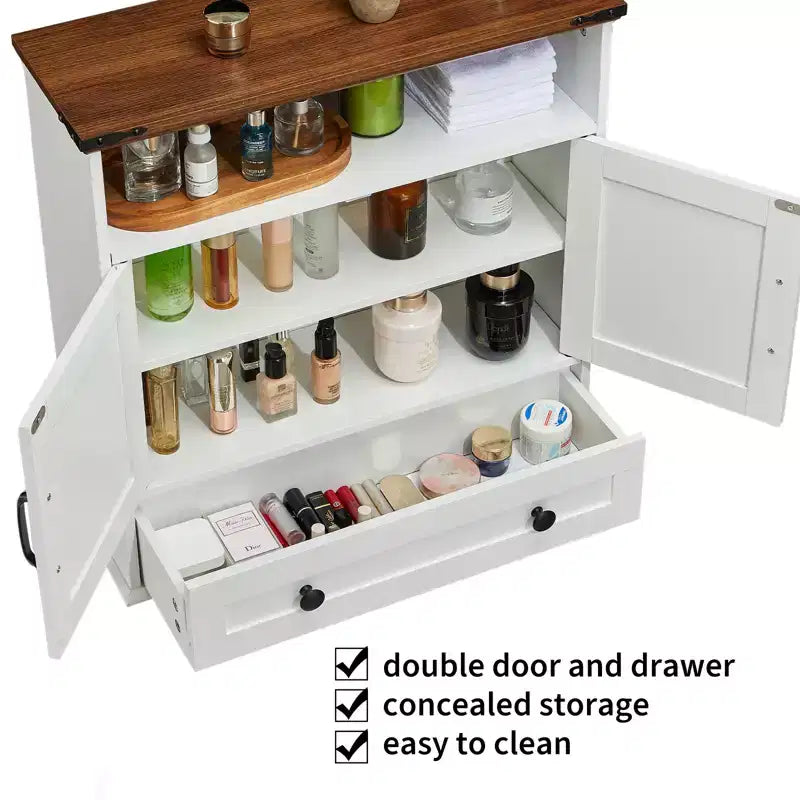 Armoire murale de salle de bain de style ferme avec portes coulissantes et tiroirs