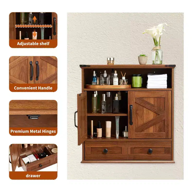 Armoire murale de salle de bain de style ferme avec portes coulissantes et tiroirs