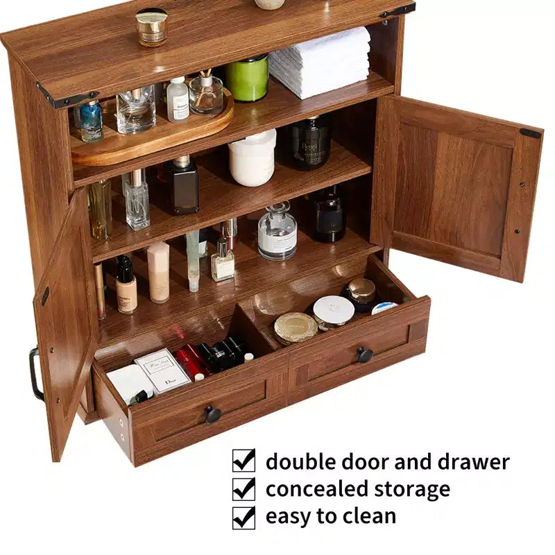 Armoire murale de salle de bain de style ferme avec portes coulissantes et tiroirs