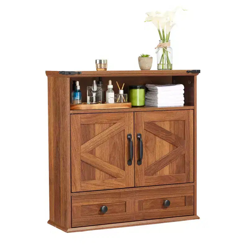 Armoire murale de salle de bain de style ferme avec portes coulissantes et tiroirs