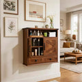 Farmhouse Bathroom Wall Cabinet with Barn Doors &amp; Drawers, 5-Tier Wood Medicine Storage Organizer, Double Door Adjustable Shelf for Kitchen