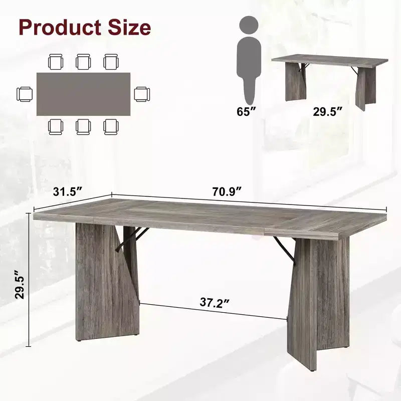 Table de salle à manger rectangulaire moderne en bois 70,9" pour 6 à 8 personnes, grande table de cuisine de style ferme
