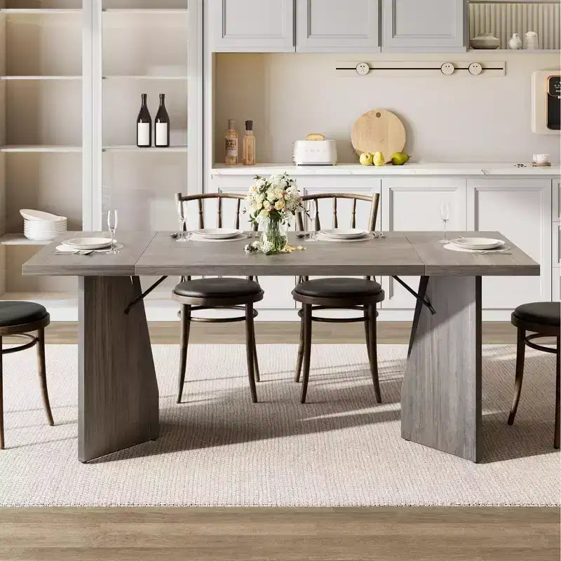 Table de salle à manger rectangulaire moderne en bois 70,9" pour 6 à 8 personnes, grande table de cuisine de style ferme