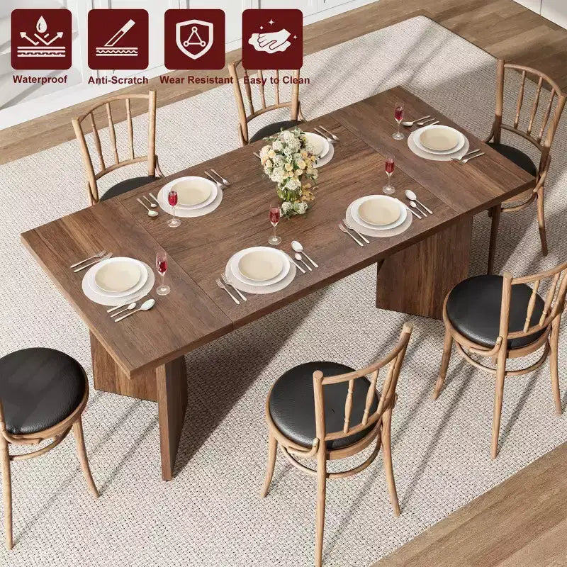 Table de salle à manger rectangulaire moderne en bois 70,9" pour 6 à 8 personnes, grande table de cuisine de style ferme