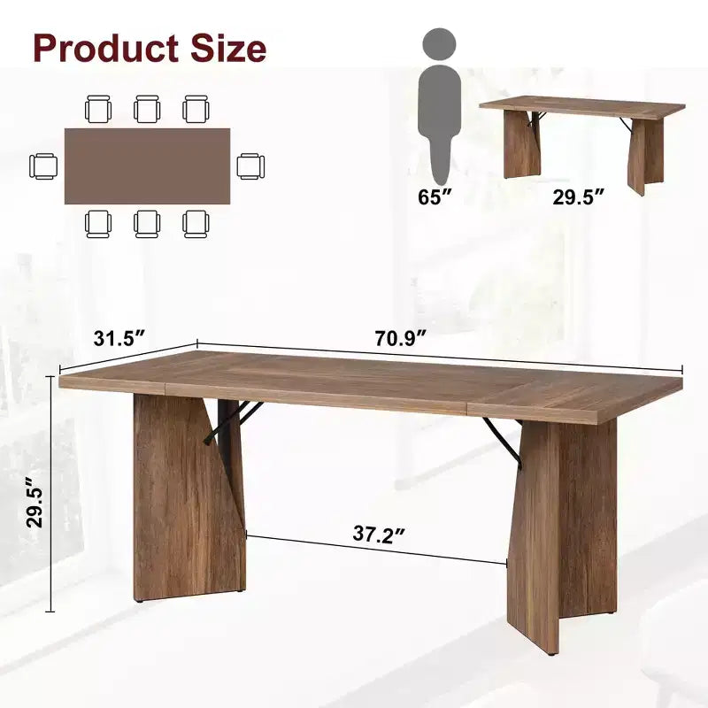 Table de salle à manger rectangulaire moderne en bois 70,9" pour 6 à 8 personnes, grande table de cuisine de style ferme
