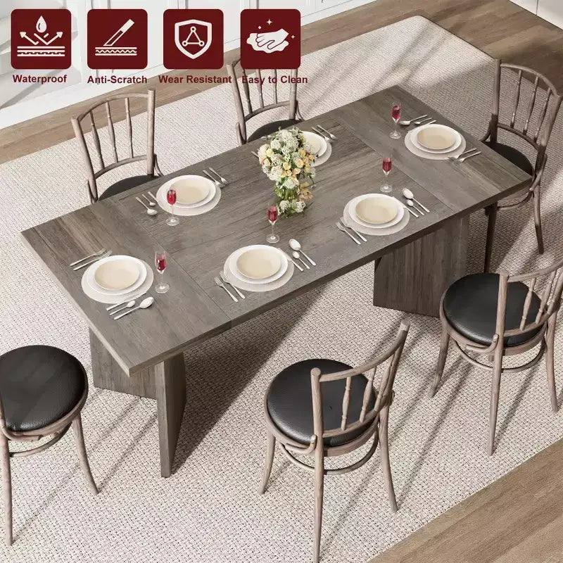 Table de salle à manger rectangulaire moderne en bois 70,9" pour 6 à 8 personnes, grande table de cuisine de style ferme